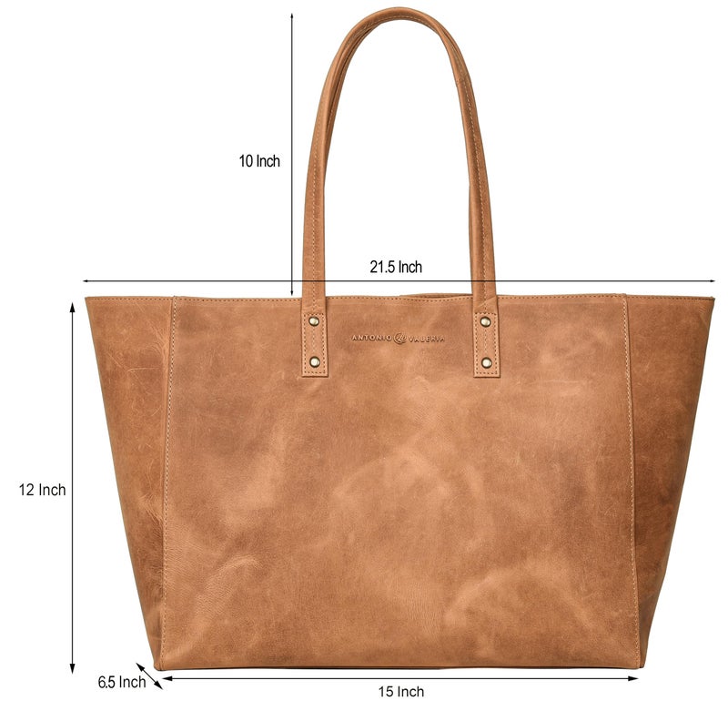 ANTONIO VALERIA Avery Cognac Leather Tote/Top Handle Shoulder Bag for Women - Image 2